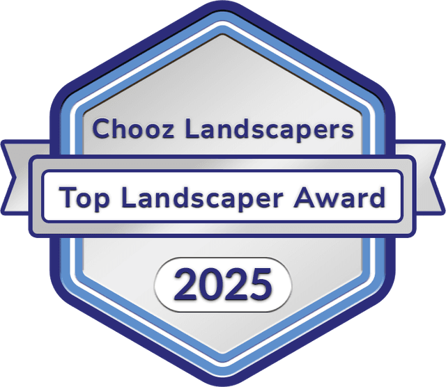 Chooz Landscapers 2025 Best Landscaper Award badge in gold and blue, showcasing top-rated landscaping company recognition